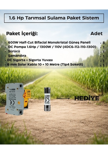 1300w 1.6 Hp Tarımsal Sulama Solar Paket 32a Sigorta Hediye