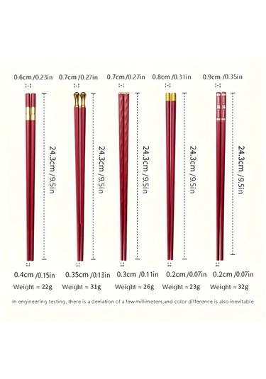 Oldfriend Kırmızı 5 Çift Argyle Desenli Cam Elyaf Yemek Çubukları Seti, 9,5" Kaymaz Japon Kore Stili Kırmızı