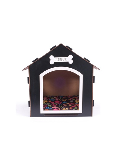 Ahşap Özel İsim Baskılı Dekoratif Köpek Evi-kulübesi, Küçük Irk Köpekler İçin Kulübe, Köpek Kulübesi Siyah