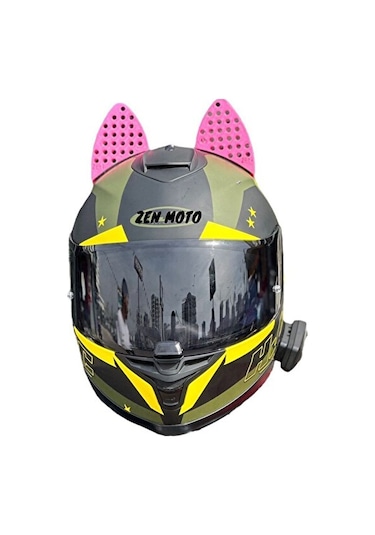 Motosiklet Kask Kedi Kulağı Pembe Büyük Boy
