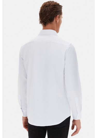 D'S Damat Ds Damat Slim Fit Beyaz Italyan Yaka Armürlü Uzun Kollu Kolay Ütülenebilir Nefes Alan Dört Mevsim Gö 2HF02ORT3185 Beyaz