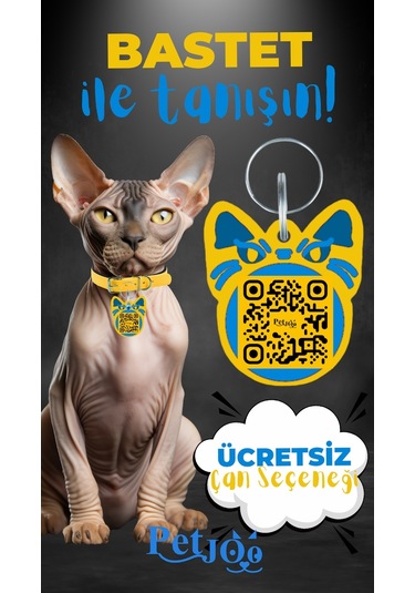 Petjoo 1.Bastet Mavi-Sarı Qr'lı Kedi Künyesi