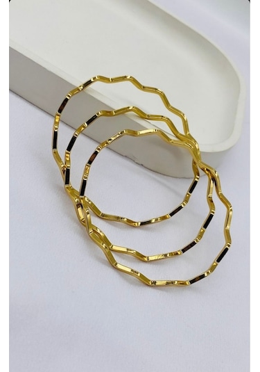 Altın Renk 6 Adet 22 Ayar Kaplama Zikzak Ajda Bilezik Bileklik 22 Cm. - 3288-6 Çok Renkli