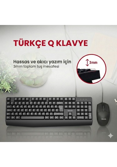 Philips SPT6237 Kablolu Türkçe Q Klavye ve Mouse Seti Siyah