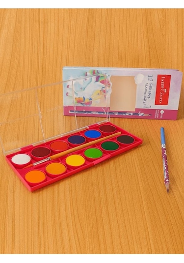 Faber Castell Unicorn Büyük Boy Sulu Boya 12 Li + 1 Kurşun Kalem Hediyeli Çok Renkli
