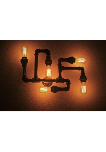 5'lı Borulardan Duvar Lambası Hediyelik Duvar Apliği Vintage Siyah