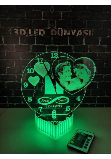 3D 3 Boyut Rgb Led Masa Ütsü Gece Lamba Kişiye Özel Sevgili Saat