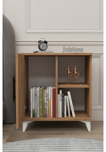 Vela Tek Kapaklı 2 Açık Bölmeli Komodin & Şifonyer Yatak Odası Başucu Düzenleyici Komidin - Çam