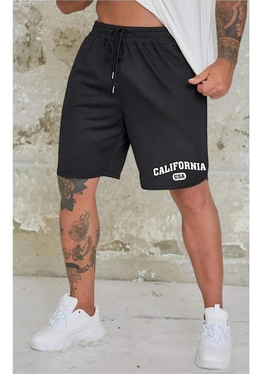 Benroma Calıfornıa Usa Baskılı Unisex Şort Siyah