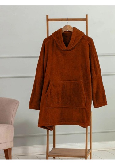 Wellsoft Kapşonlu Giyilebilir Tv Battaniyesi Unisex Over Size Kiremit