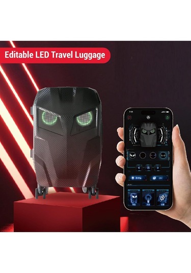 Led Ekranlı Akıllı Valiz Telefon Kontrollü, Sert , 57 X 37 X 22 Cm Seyahat Valizi Siyah