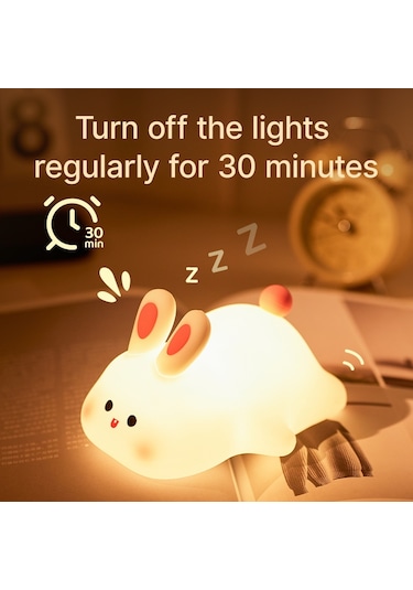 Sevimli Tavşan Mini Gece Lambası Çocuk Başucu Uyku Işığı Rgb Karartma Silikon Lamba