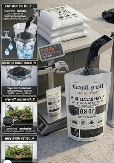 Siyah Bazalt Akvaryum Kumu, 10 Kg, Doğal Dekorasyon -