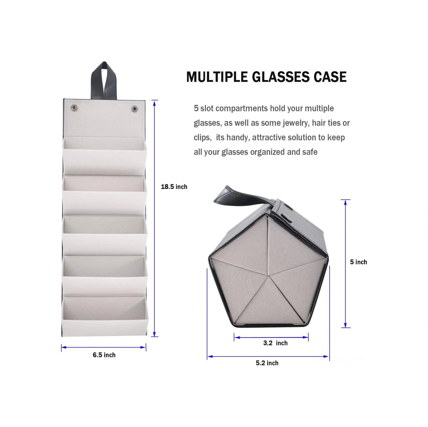 Konesam Büyük Siyah Güneş Gözlüğü Organizatörü, 5 Bölmeli Katlanabilir, Çoklu Gözlük Taşıma Ve Saklama Kutusu Siyah