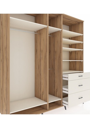 Kronos Dolap 9 Raflı 3 Çekmeceli 3 Askılı 220x59x243 Çam-aytaşı/aytaşı Aytası/aytası