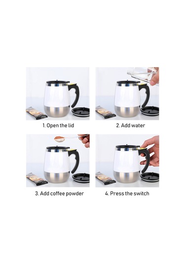 Hfambition 400ml Otomatik Kahve Karıştırıcı Bardak, Çift Katlı Isıya Dayanıklı Kapaklı, Çelik Paslanmaz, Kahve-süt-juice Karıştırır Beyaz