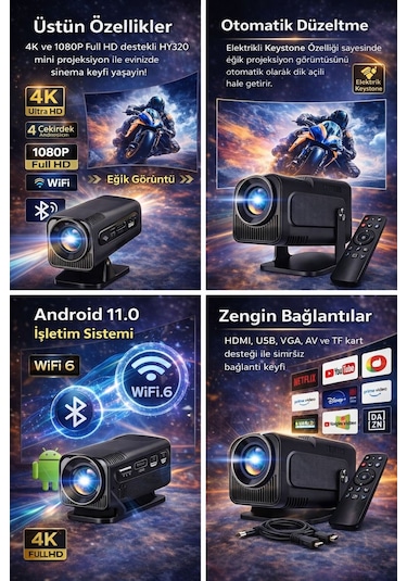 Hy320 Mini 4k Android Taşınabilir Akıllı Projeksiyon Cihazı