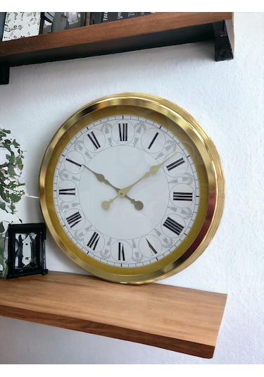 Gold Metal Çerçeveli Salon Otel Ofis Duvar Saati Çap 60 Cm Altın
