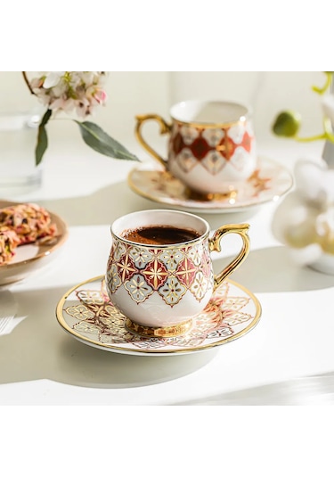 Nehir Rüya 6 Kişilik 12 Parça Porselen Kahve Fincan Takımı