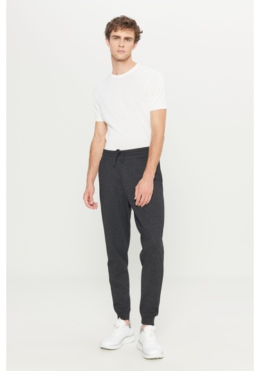 Erkek Antrasıt Melanj Standart Fit 2 İplik Cepli Rahat Recycle Pamuklu Jogger Eşofman Altı Antrasit Melanj