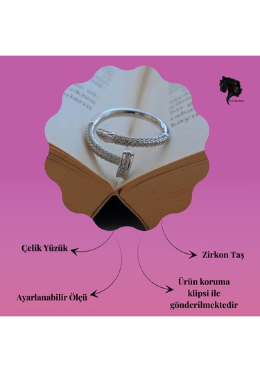 Ayarlanabilir Çivi Model Zirkon Taşlı Silver Renk Çelik Yüzük Gümüş