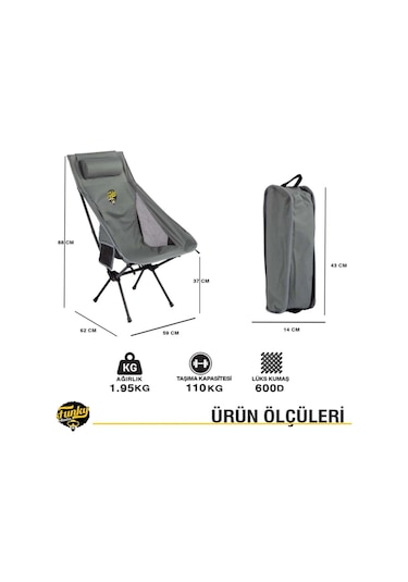 Sky Ultralight Katlanabilir Kamp Sandalyesi - Gri 2 Adet Gri
