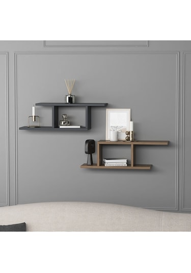 Deren Plus Duvar Rafı Antrasit Ceviz