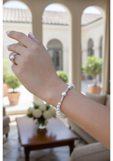 925 Ayar Gümüş Doğal İnci Set Gümüş