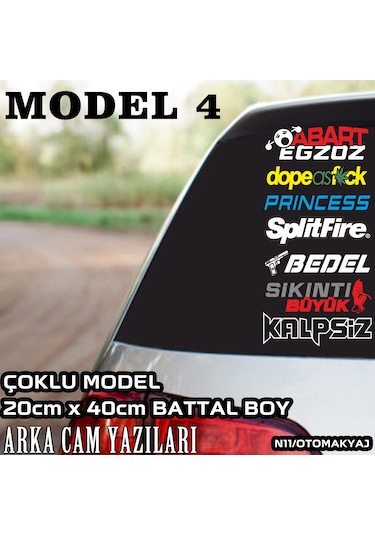 arka cam yazıları - çoklu model türkçe marka yazılı sticker seti