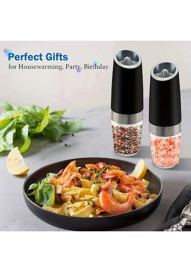 Dashanshop Siyah 2li Yerçekimi Elektrikli Tuz Ve Karabiber Değirmeni Seti, Led Işıklı Otomatik