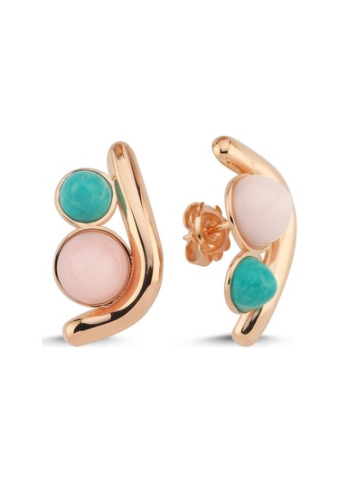 Rose Opal Turkuaz Taşlı Altın Küpe