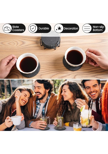 Xurunkeji Taş Bardak Altlığı 10cm Yuvarlak Cam Bardak Altlığı Pratik Standlı İçecekler, Kupalar, Barlar, Bardaklar İçin Uygun Siyah