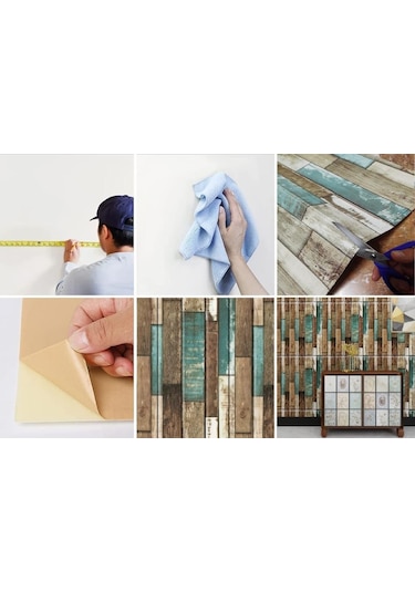 Ofis Dükkan Mağaza Kendinden Yapışkanlı Mavi Ahşap Desen Duvar Kağıdı Paneli Nw140