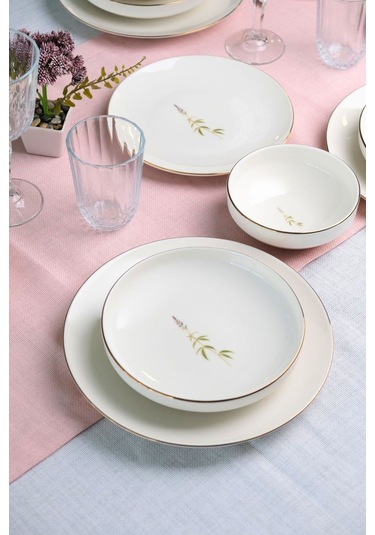 Tabak Evi Porselen Natura Altın Yaldızlı Yemek Takımı 6 Kişilik 24 Parça Çok Renkli