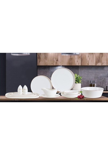 Rozella Bone Porselen Yemek Takımı 60 Parça Gold Beyaz