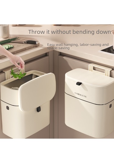 Ranyeek Mutfak Duvarlı Çöp Kutusu, 9 Litre Büyük Kapasite, Kapaklı, Delme Olmadan Monte Edilebilir, Ev Kullanıma Uygun, Krem Beyaz Kanca Tipi Diğer