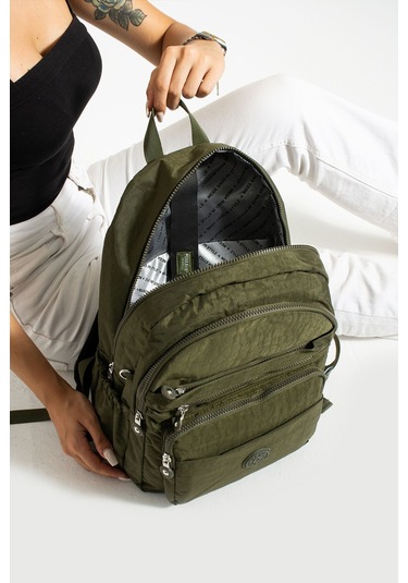 Lüx Krinkıl Kumaş Lise Ve Ortaokul Sırt Çantası, Krinkıl Okul Çantası Haki