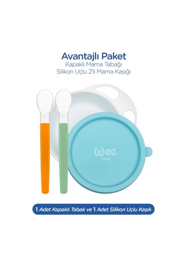 Wee Baby Kapaklı Mama Tabağı ve 2'li Mama Kaşığı Çok Renkli