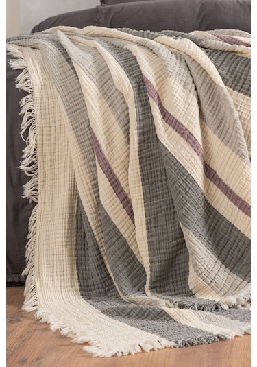 Varol 4 Katlı %100 Pamuk Müslin Pike & Yatak Örtüsü 230x250 Cm Grı/230x250 Gri