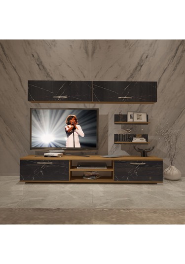 Decoraktiv Eko 5 Mdf Dvd Tv Ünitesi Tv Sehpası Pera - Siyah Mermer