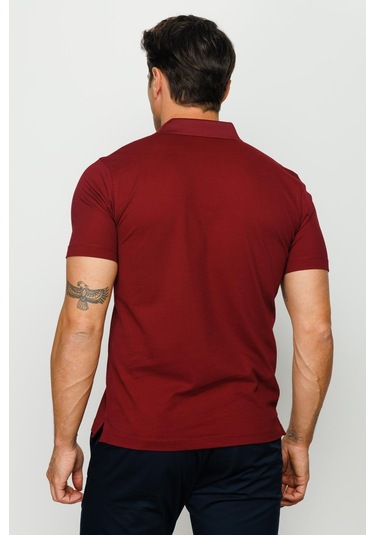 Erkek Polo Yaka Düğmeli Cepli T-shirt Bordo Bordo