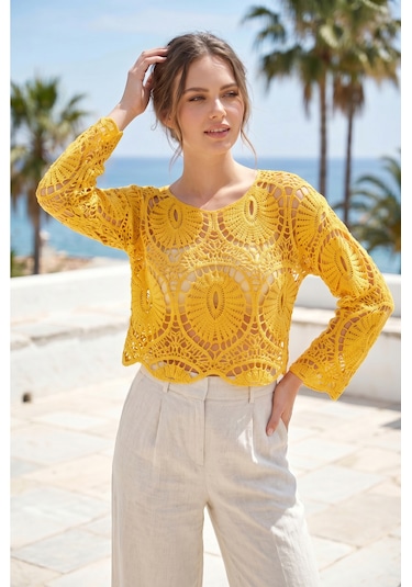 Sayzen Your Shine Dantel Işleme Crop Bluz Sy-shn2610 Sarı