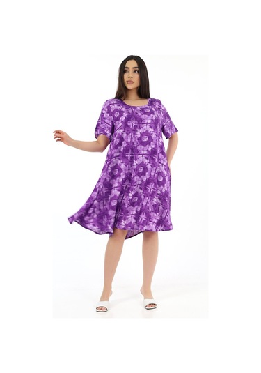 Schık Kadın Viskon Yarım Kol Kare Yaka Elbise Mor Mor