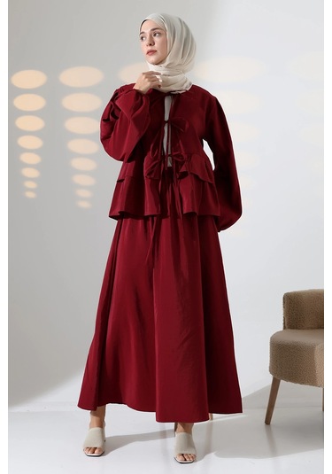 Kadın 100% Pamuk Modal Bordo Gömlek Etek Tesettür Takım Çok Renkli