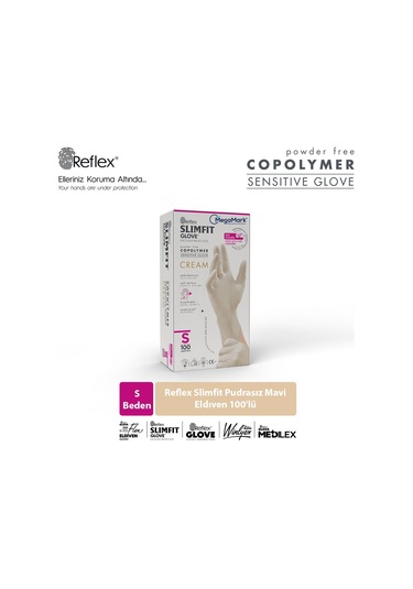 Slimfit Glove Pudrasız Yırtılmaya Dayanıklı Tek Kullanımlık Krem Eldiven 100'lü