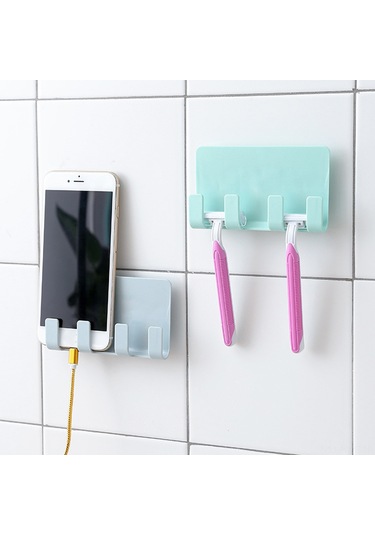 Honmex Duvar Montajlı Telefon Tutucu, Şarj Desteği Ve 4 Kanca Depolama Rafı, Delme Yok, Abs Malzeme, Beyaz