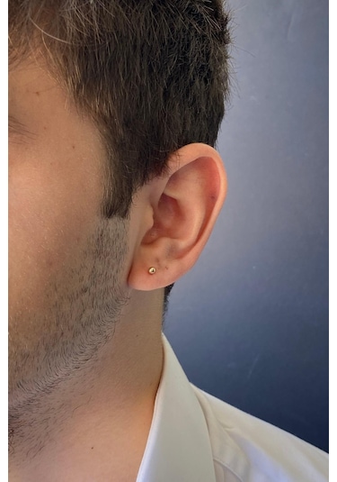 Zümrüt Sarraf 3 Mm Yeşil Küçük Top 14 Ayar Altın Erkek Küpe