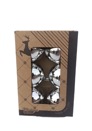 6'lı Yılbaşı Ağaç Süsü Parlak Gümüş Renk 0