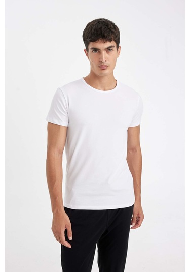 DeFacto Slim Fit Dar Kesim Bisiklet Yaka Kısa Kollu Pijama Üstü L4885AZ24WNWT34