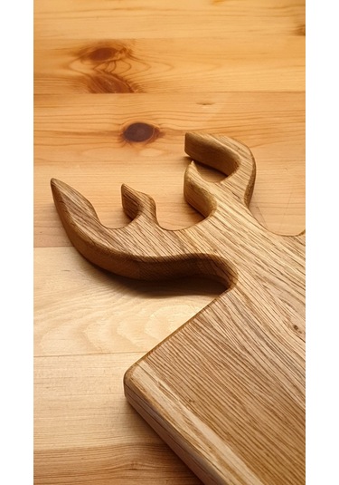 Geyik Boynuzu Model Sunum Servis Tahtası Doğal Ahşap Meşe 34x20